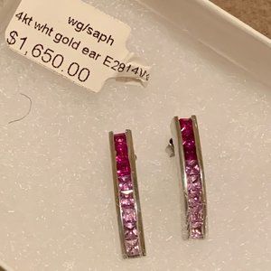 14kt White Gold & Pink Sapphires Post Earrings